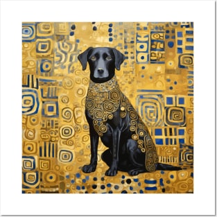 Gustav Klimt Style Dog with Blue and Gold Patterns Posters and Art